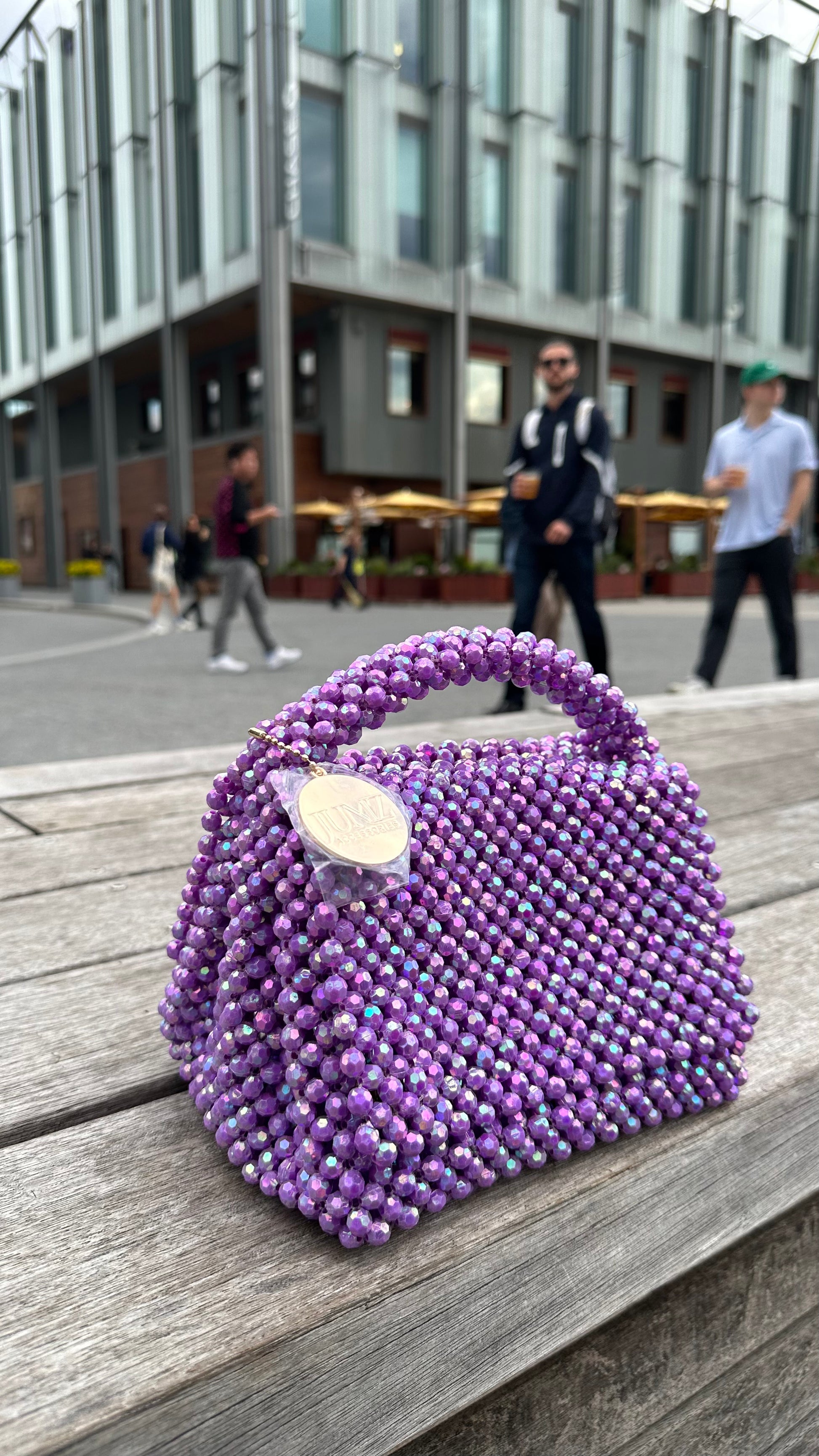 Purple beaded bag store